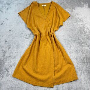 Madewell Cross-Front Flutter Sleeve Mini Dress Mustard Yellow Textured Boho Chic
